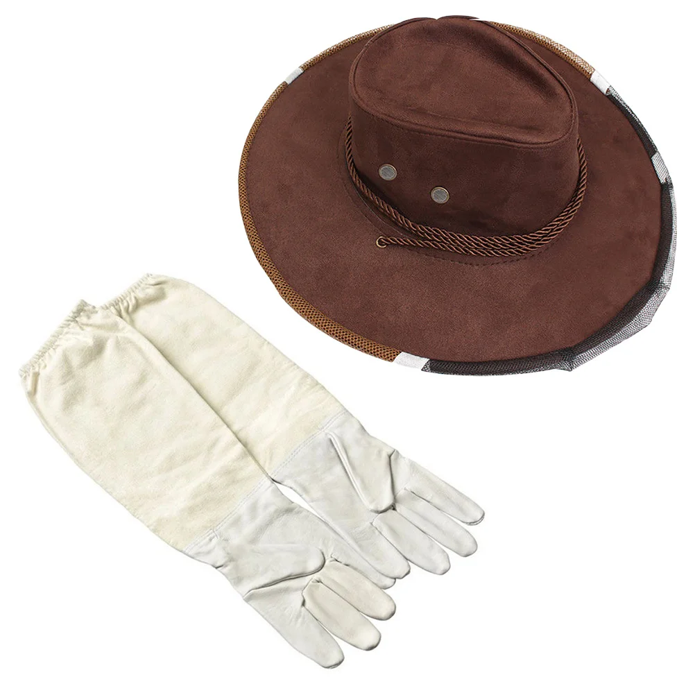 

3Pcs Anti-Bee Hat Beekeeping Veil Breathable Protective Cowboy Hat Face Neck Cover with Gloves for Garden Outdoors