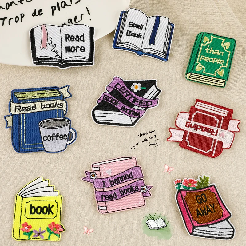 Creative Cartoon Flower Book Tag Sew Iron-on Embroidered Patch Badge For DIY r Clothing Hat Bag Jeans T-shirt Scarf  Decoration