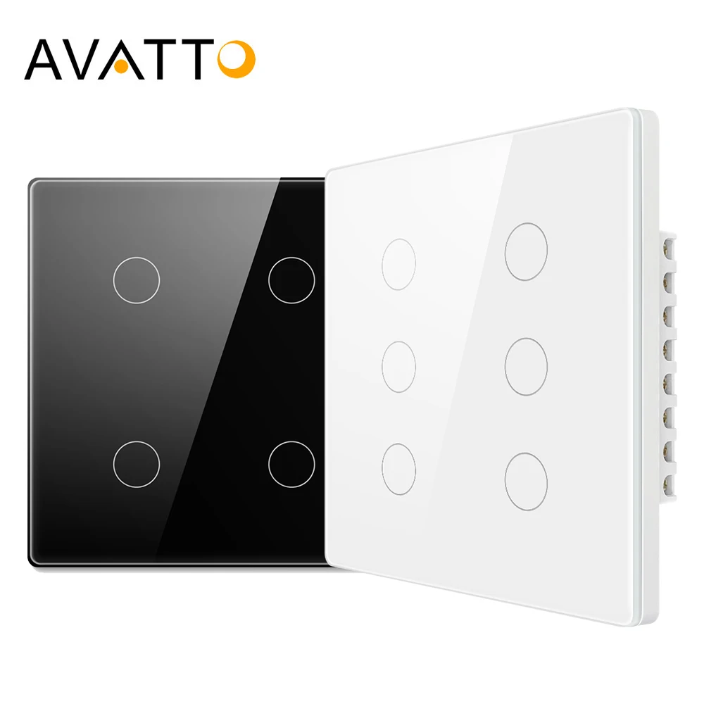 AVATTO Tuya Smart Life Glass Panel Brazil Standard Touch Switch ,4x4 ZigBee 4/6 Gang Wall Switch Works With Alexa Google Home