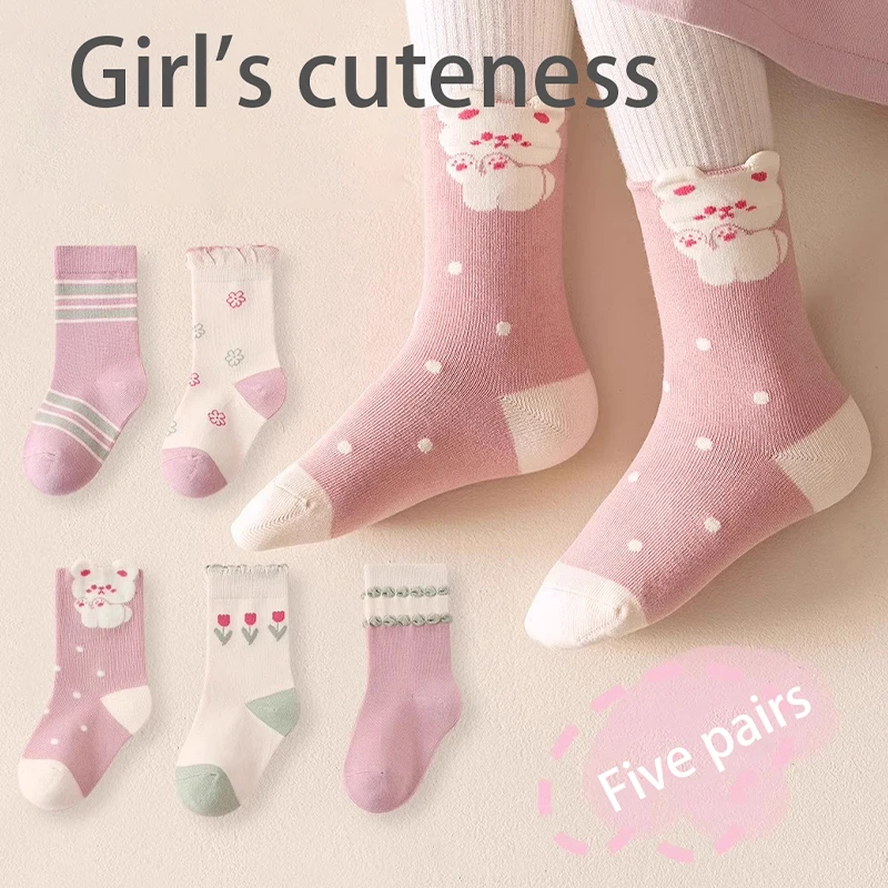 5Pairs 1-14 Years Children's Warm Mid-tube Socks Rabbit Annie Soft And Delicate Anti-Pilling High Elasticity Wholesale To Resell