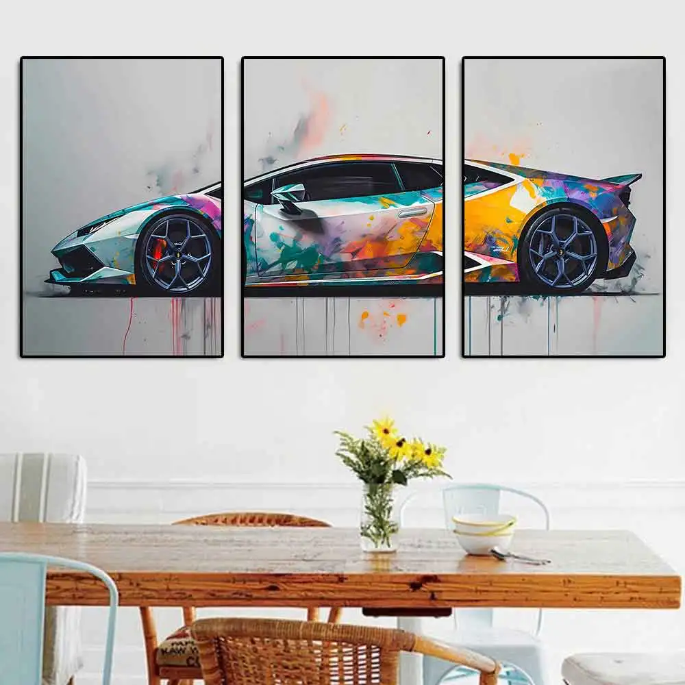 

Modern Pop Supercar Huracan Watercolor Poster And Print Luxury Sports Car Graffiti Canvas Painting Racing Wall Art Room Decor