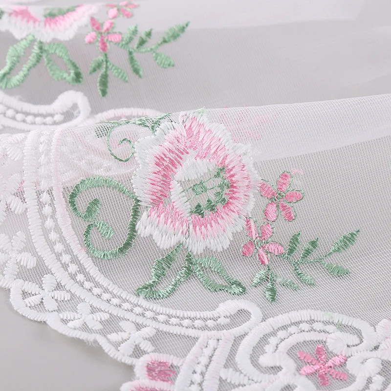 1 Yard Mesh Ivory Fabric Lace Trim Embroidery New Yarn Peony Flower Embroidery Lace Sewing Crafts Doll Material Lace Edge Skirt