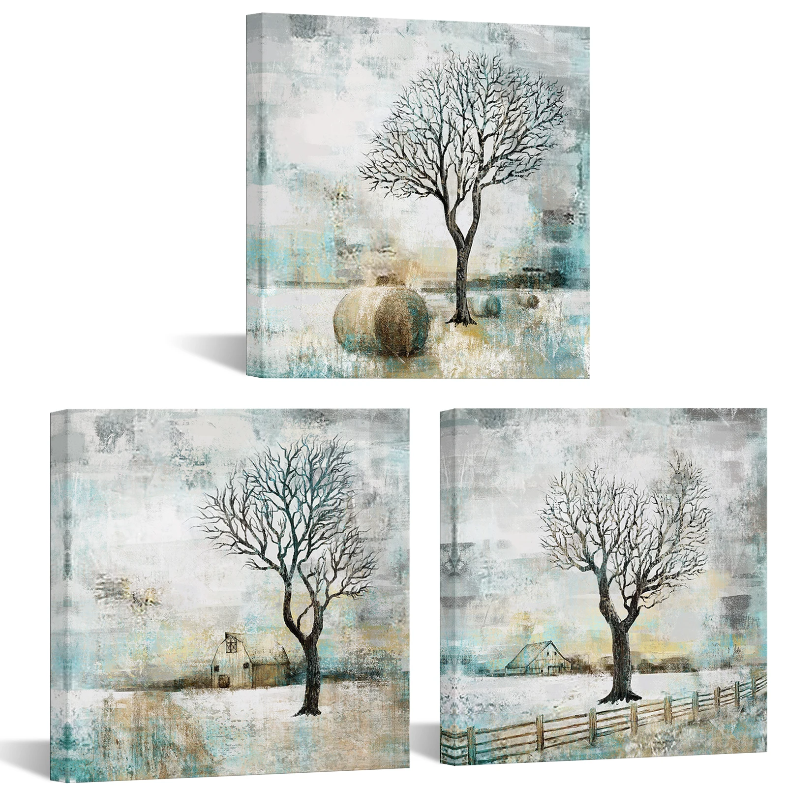 

3 Pieces Tree In The Farm Posters Wall Art Abstract Landscape Print Canvas Art Modern Style Picture Living Room Home Decor