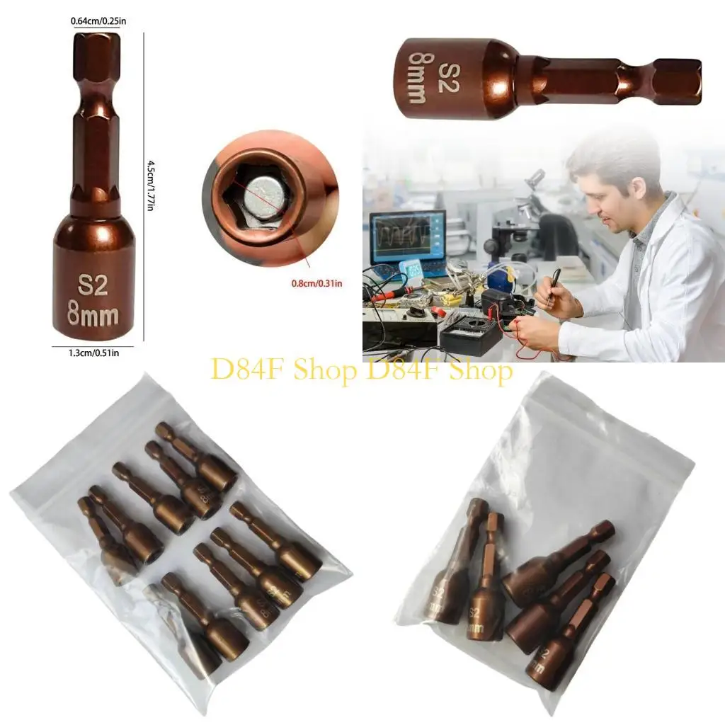 D84F 5/10Pieces 8mm Nut Screwdriver Socket Bit with 1/4Inch Shank Driver Socket Nut Adapter for Power Tool