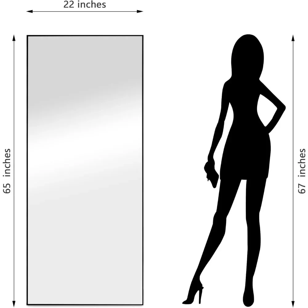 Espejo de cuerpo completo de 64x21 pulgadas, marco de aleación de aluminio para suelo, espejo grande colgante o inclinado de pie