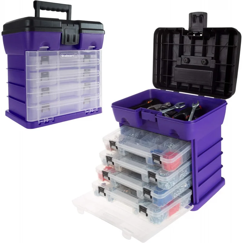 Storage and Tool Box-Durable Organizer Utility Box-4 Drawers with 19 Compartments Each for Hardware, Fish Tackle, Beads, and Mor