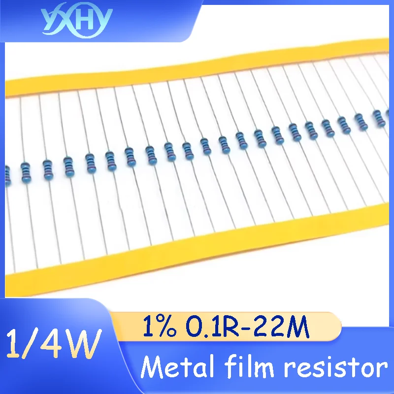 

100PCS 1/4W Metal Film Five-Band Through-Hole Resistors 1Ω/10Ω/5.1KΩ/10KΩ/22KΩ/33KΩ/47KΩ/100KΩ/1MΩ
