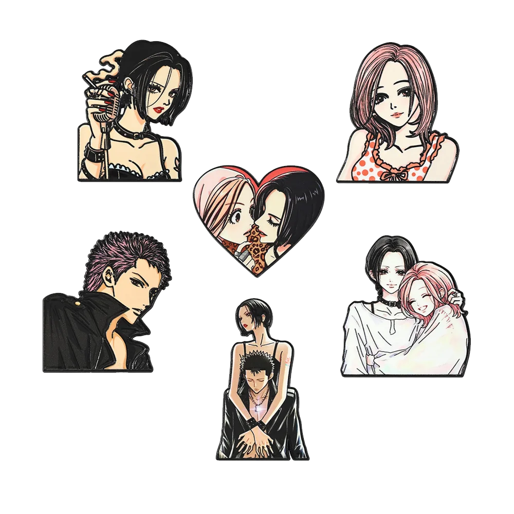 6Pcs/Set Anime NANA Enamel Pins Osaki Nana Komatsu Nana Lapel Badge Brooch Heart Couple Metal Pin For Backpack Jacket