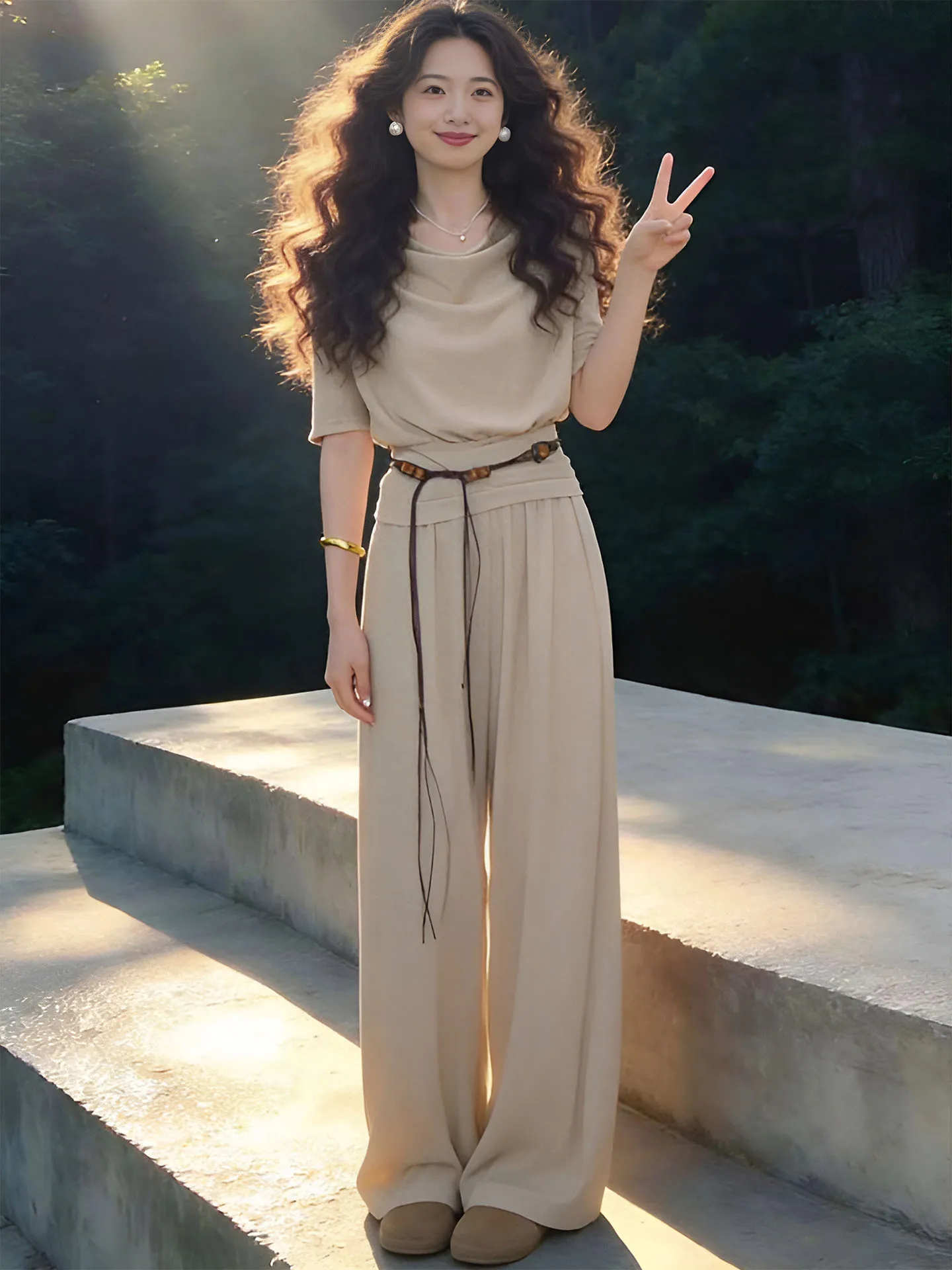 

Summer New Fashion High Waist Wide Leg Pants Set Women's Slimming Waist Cinched Elegant Style Casual Wear Comfortable Fit