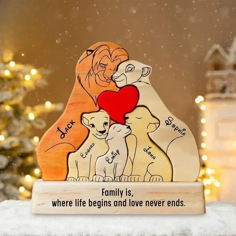 Personalized Wood Printed Lion King Family Puzzle Lion Puzzle Family Souvenir Mother's Day Gift Ornament Crafts