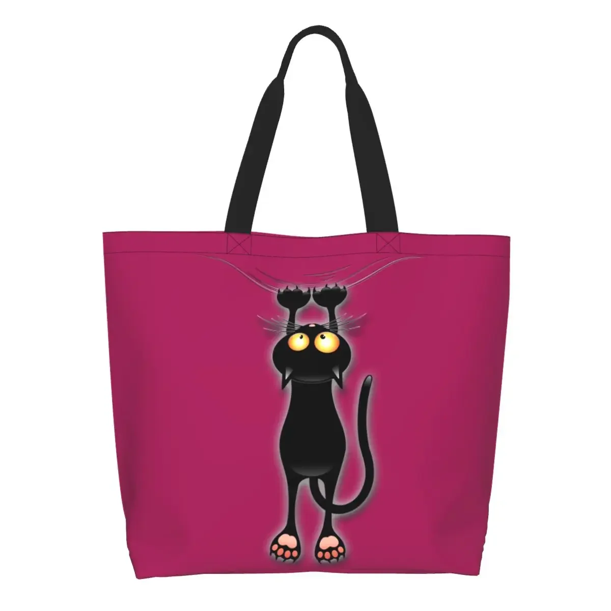 Fashion Fun Black Cat Falling Down Shopping Tote Bags Reusable Grocery Canvas Shoulder Shopper Bag