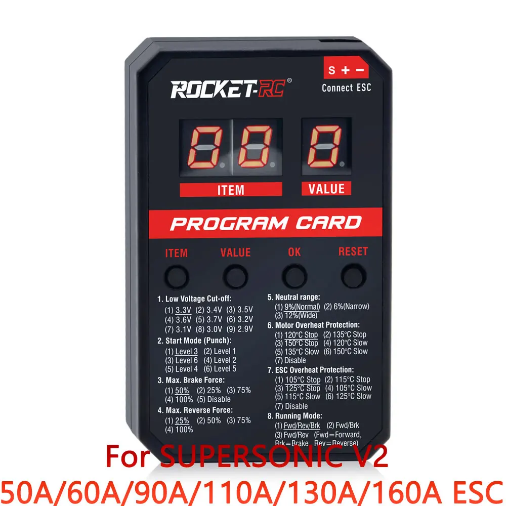 Controlador de velocidade eletrônico sem escova para carro RC, cartão de programa supersônico LED, 50A, 60A, 90A, 110A, 130A, 160A, ESC