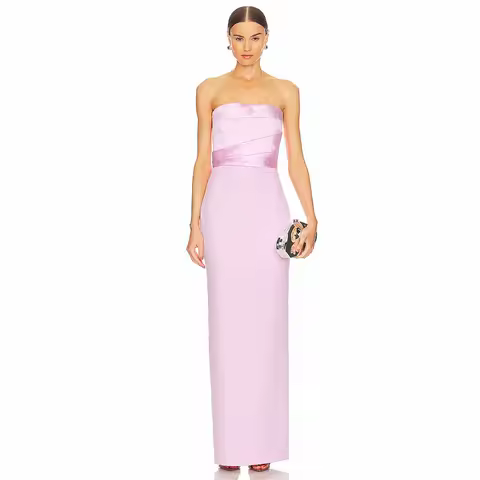 Simple Special Occasion Dresses Jersey Sheath/Column Valentine's Day Dress Satin Pink Strapless Criss-Cross Evening Dress Maxi