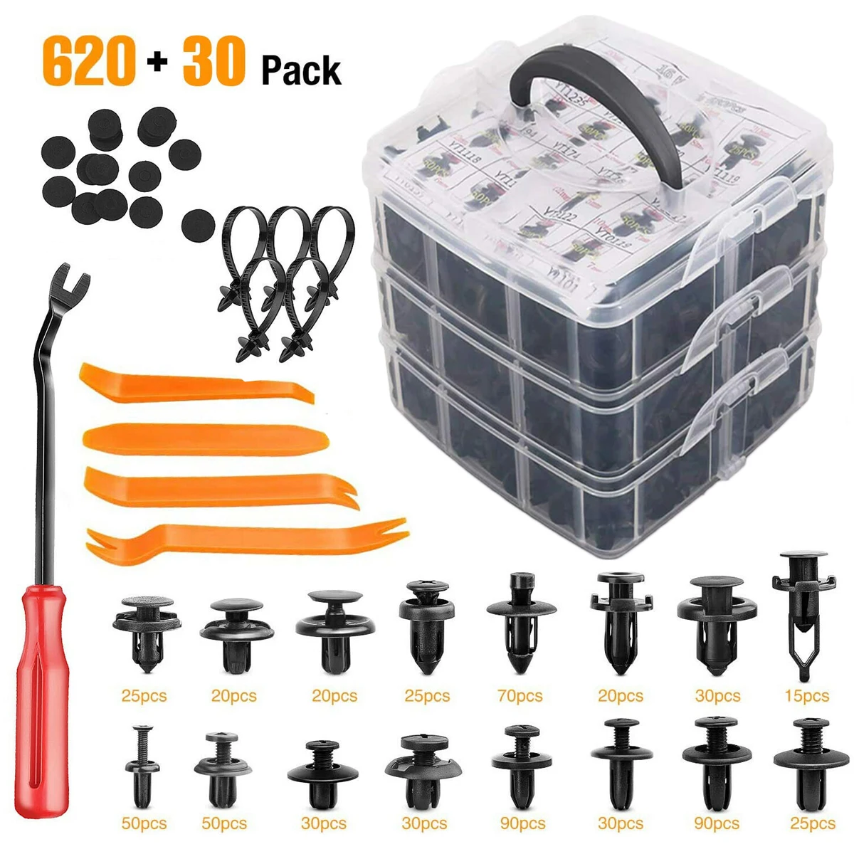 Auto Bumper Retainer Clips Car Plastic Rivets Fasteners Push Retainer Clips Kit Door Trim Panel Fender Clips With Cable Ties