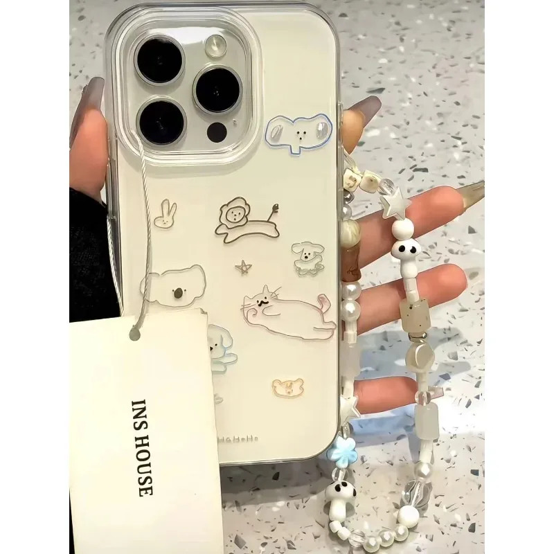 حافظة هاتف محمول على شكل حيوانات لهاتف آيفون 16 15 14 برو ماكس 13 12 11 XR XS كورية لطيفة وبسيطة ومضادة للسقوط