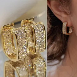 Ice Out Square Huggie Earrings For Women Girls Korean Fashion Paved Cz Hoop Earrings Bling Bling Earring Luxury Bridal Wedding