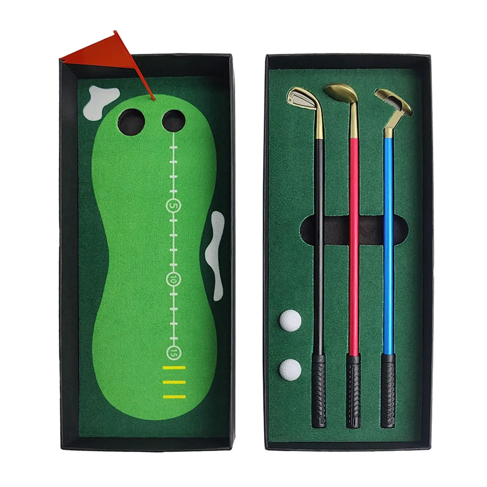 Desktop Golf Ball Pen Gift Set Unique 3 Golf Clubs Pens with Balls and Flag Pen Set for Coworkers Dad Husband Adults Dad