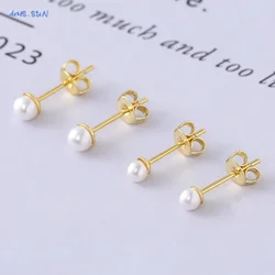 MHS.SUN Elegant 3mm/4mm Imitation Pearl Round Small Stud Earring for Women Girls Simple Gold Plated Earring Wedding Jewelry Gift
