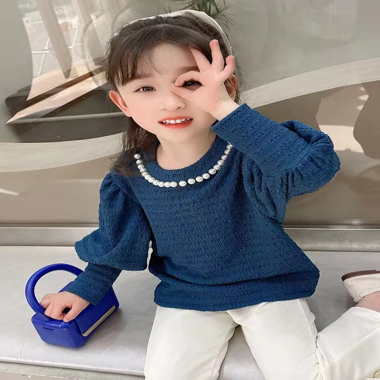 Girl's Bubble Sleeve Top Baby Princess Long Sleeve T-shirt Children's Spring Wear Korean Fashion Kids Beautiful Clothes