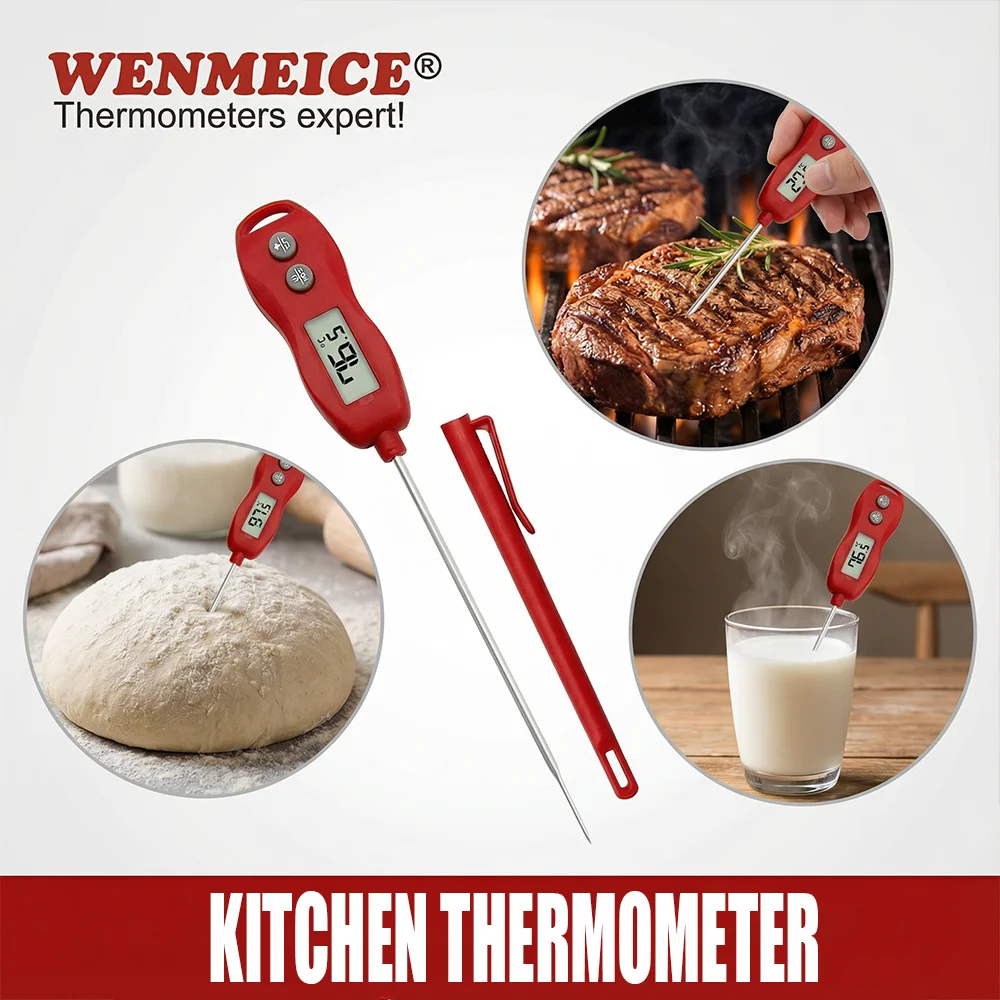 

WENMEICE Kitchen Thermometer Digital Backlight Fast Reading Food Thermometer for Meat Cooking Fry Probe BBQ Oven Kitchen Tools