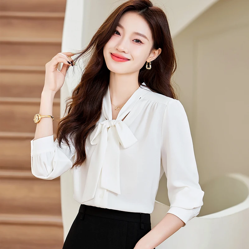 Lenshin Soft and Comfortable Shirt for Women,temperament women's clothing,  Long Sleeve Office Lady Work Wear, Formal bowTop