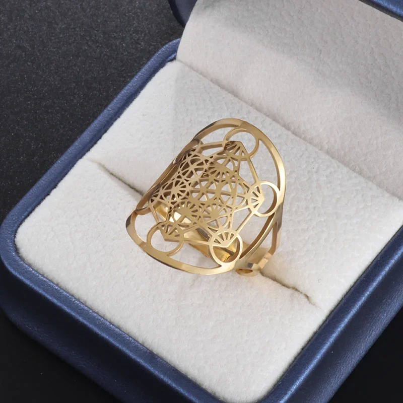 Stainless Steel Metatron Ring Adjustable Size Angel Signet Ring Solomon Geometric Supernatural Jewelry for Women Irish Gifts image 2