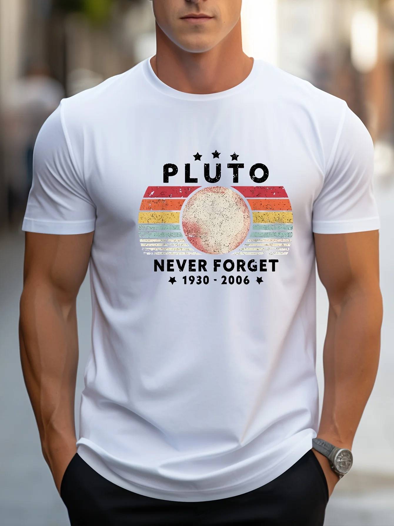 Letter PLUTO Print T-Shirt Summer Men's Tracksuit O-Neck Short Sleeve Pullover Breathable Sportswear Harajuku Fashion Streetwear
