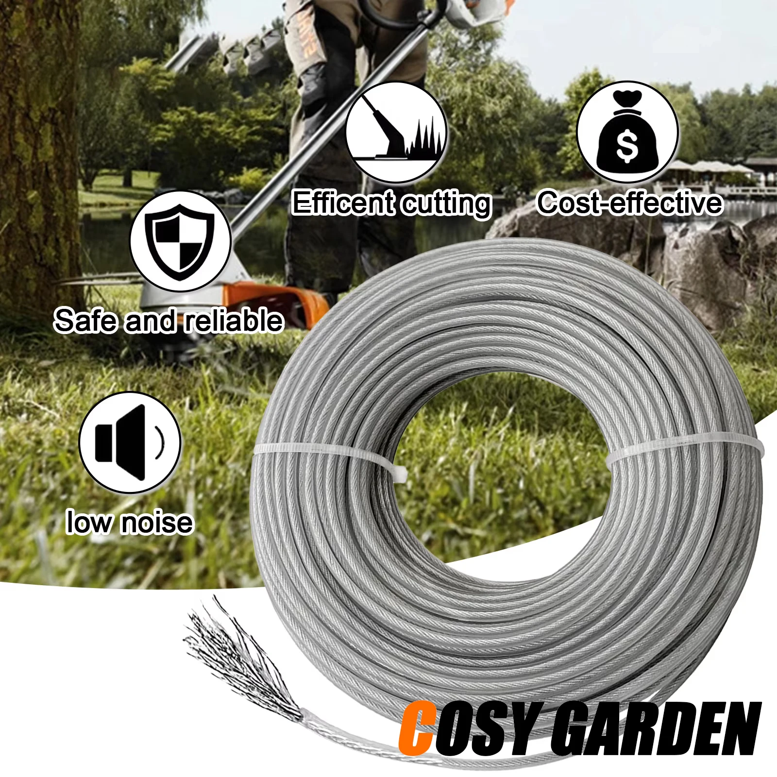 2.0/2.4/2.7/3.0/4.0mm*5/10/15m Grass Trimmer Line Steel Strimmer Line Spiral Brush Cutter Rope Mower Accessories Garden Tool