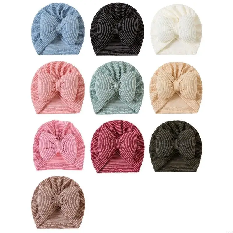 

Q22D Striped Infant Headwear Hat with Bowknot Breathable Baby Hat Unisex Newborns Hat Baby Headwrap Comfortable Wearing Hat