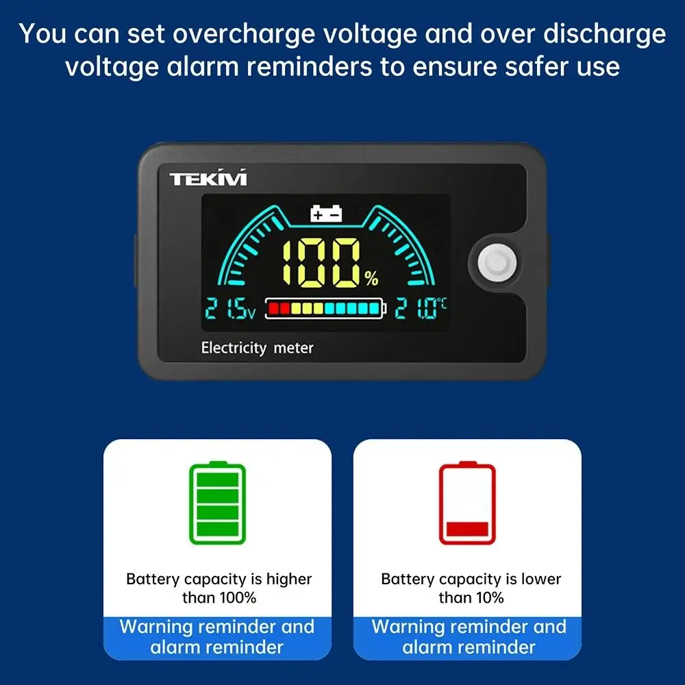 1Pcs LCD Screen Electricity Meter LiFePO4 Lead-acid Lithium Battery with Temperature Alarm Battery Capacity Indicator DC8-100V