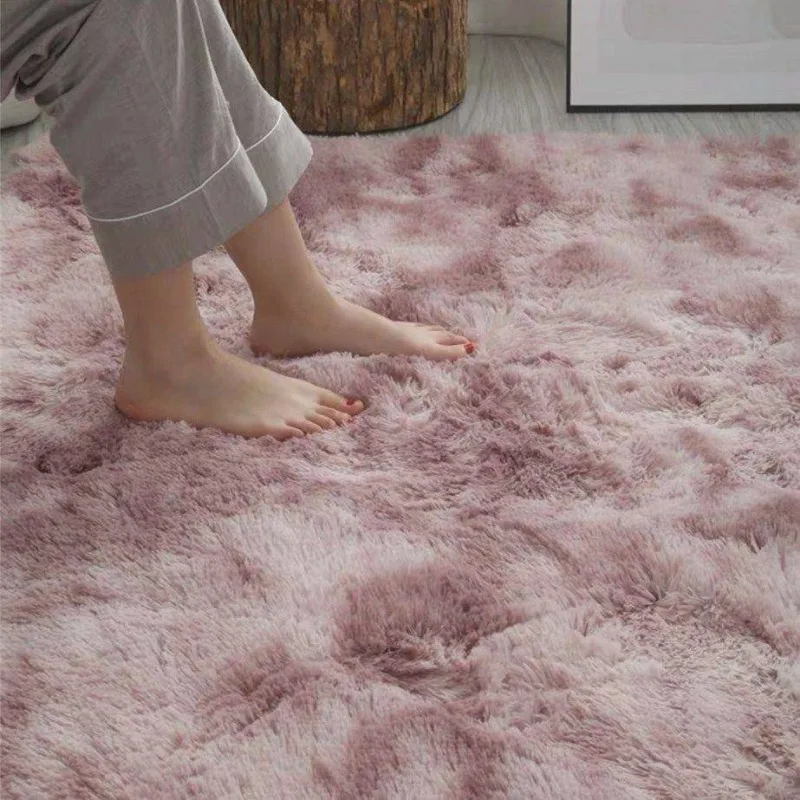 Grey Carpet Tie Dyeing Plush Soft Carpets for Living Room Bedroom Anti-slip Floor Mats Bedroom Water Absorption Carpet Rugs