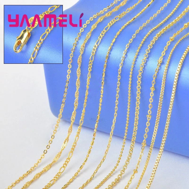 10PCS Lot 18 Inches 10 Kinds Mixed Dsign Solid 18KGF Yellow Gold Plated Venice Figaro Rolo Curb Necklace Chains 1.2-2MM Width