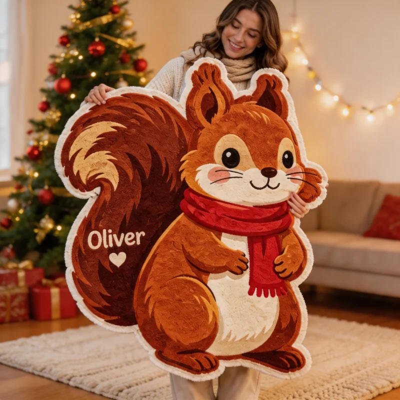 2D Flat Custom Shaped Throw Blanket Personalized Name Cute Squirrel Theme Design Decorative Sofa Throw Covers Housewarming Gifts