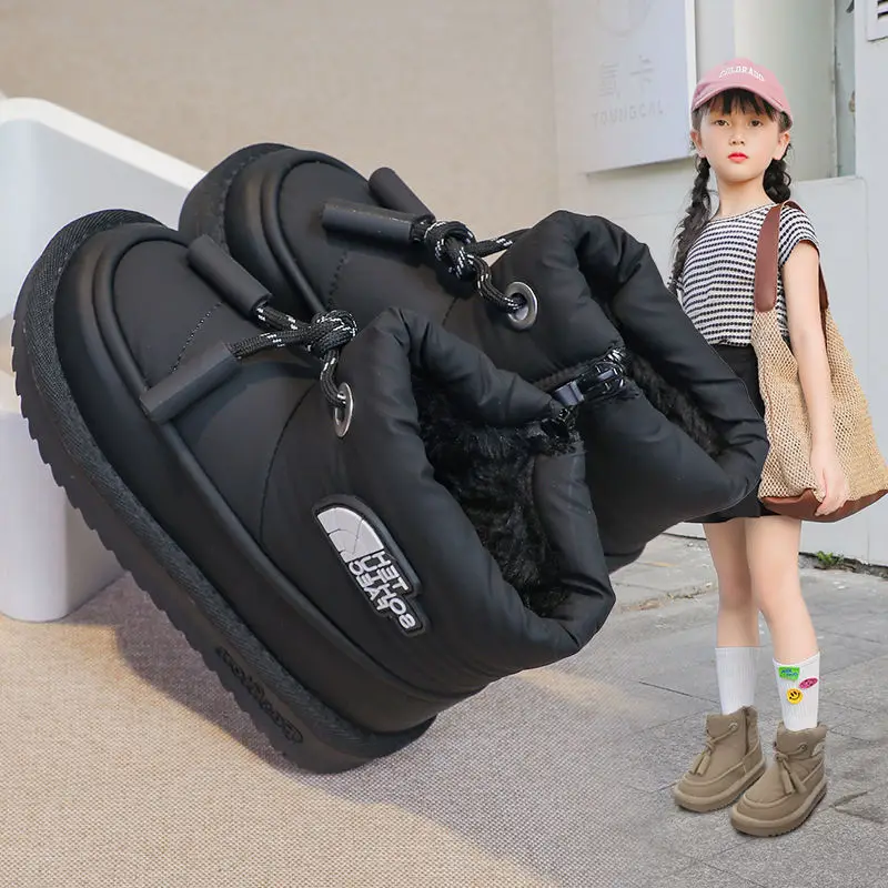 

Нескользящие детские зимние ботинки для девочек с утепленным ворсом, большие хлопковые зимние теплые нескользящие кожаные ботинки для мальчиков