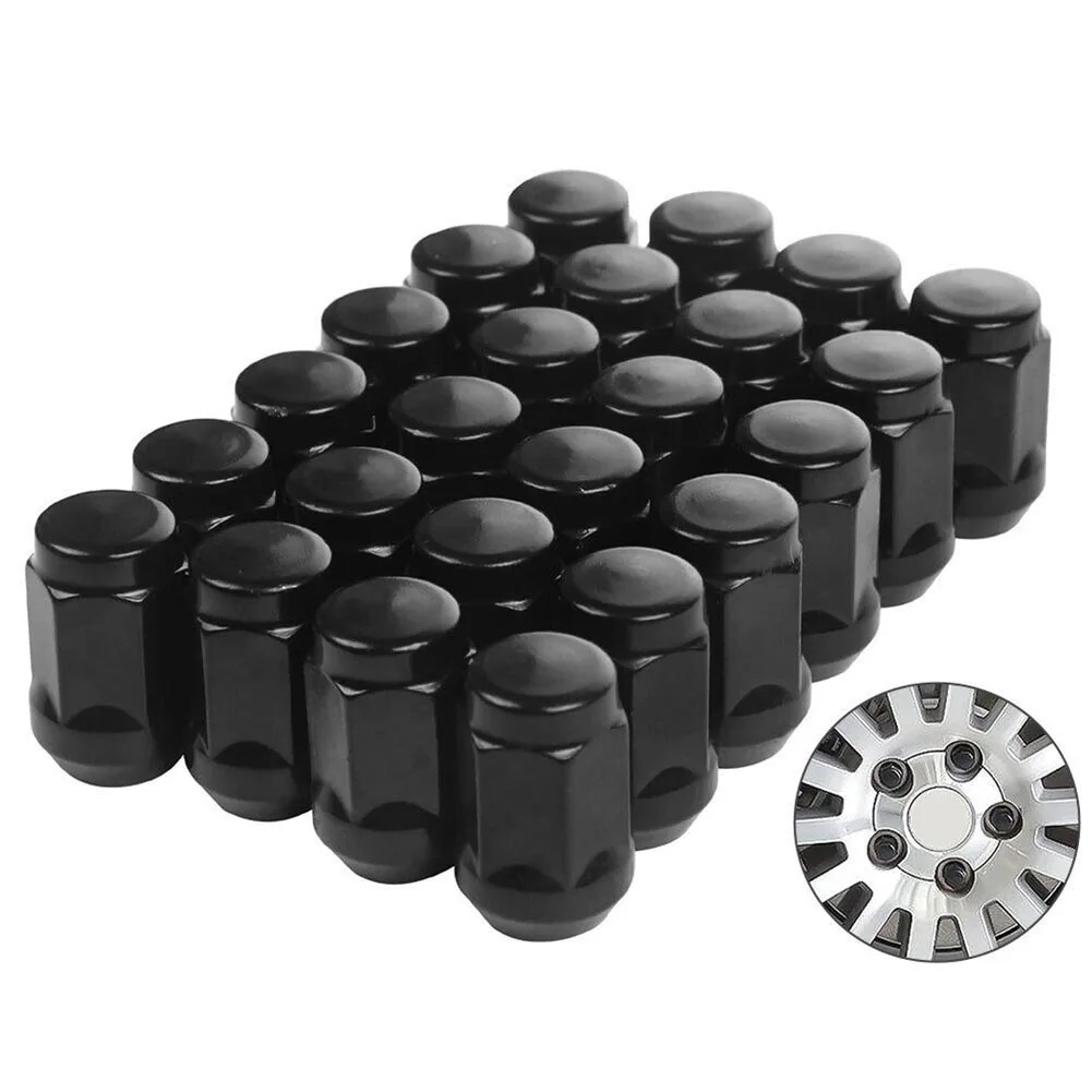 24PCS M12x1.5 Wheel Nuts Black Lug Nut Socket For LandCruiser Prado For Ford Closed End Bulge Acorn Style Lug Nuts