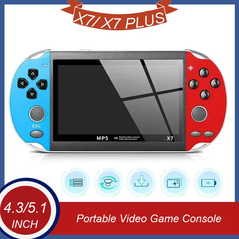 

X7/X7PLUS Handheld Game Console 4.3/5.1 Inch HD Screen Output Built-in 10000+ Classical Games Portable Audio Video Game Player