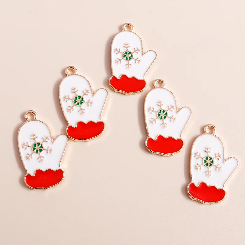 20pcs 16x25mm Cute Enamel Christmas Gloves Charms Pendants for Jewelry Making DIY Drop Earrings Necklaces Bracelets Accessories