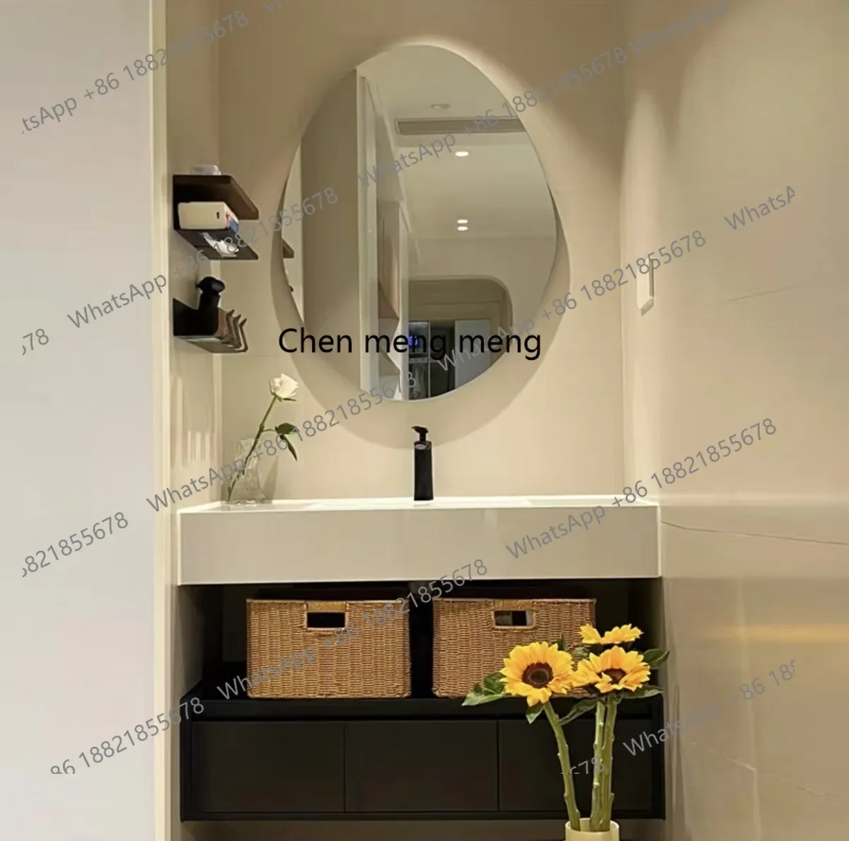 X  Hotel wind rock slab hot bending seamless ceramic integrated basin light luxury bathroom cabinet simple, split bathroom cabin