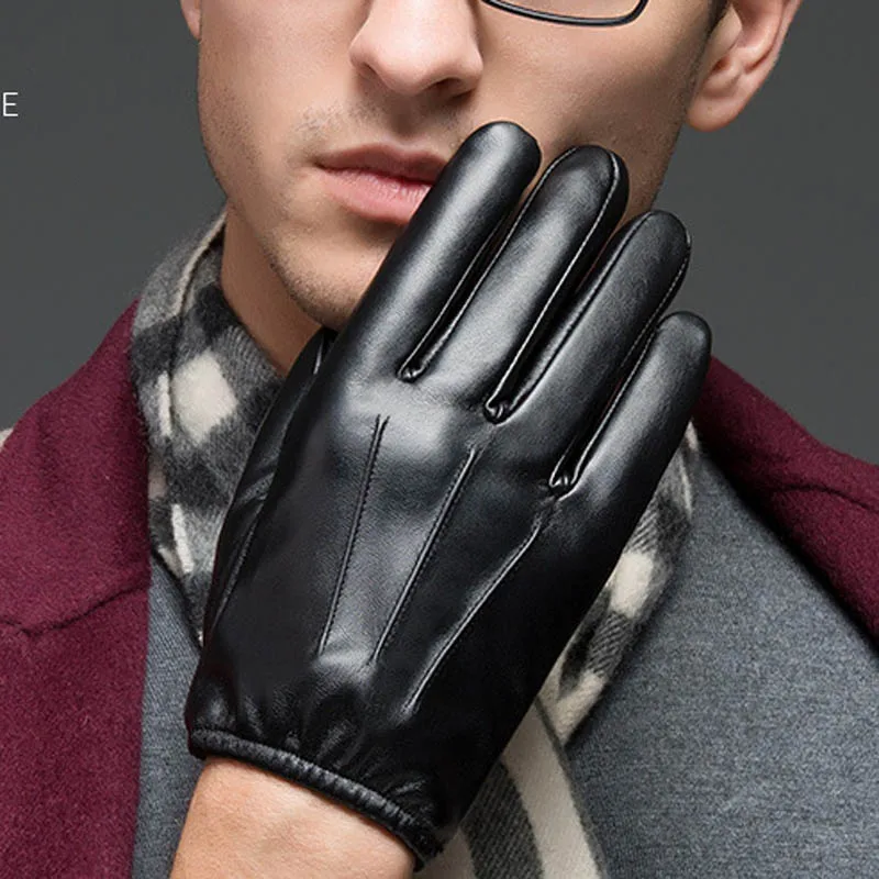 Autumn Winter Men Outdoor Gloves PU Leather Thin Touches Screen Keep Warm Police Search Driver Man Full Finger Glove NOV99