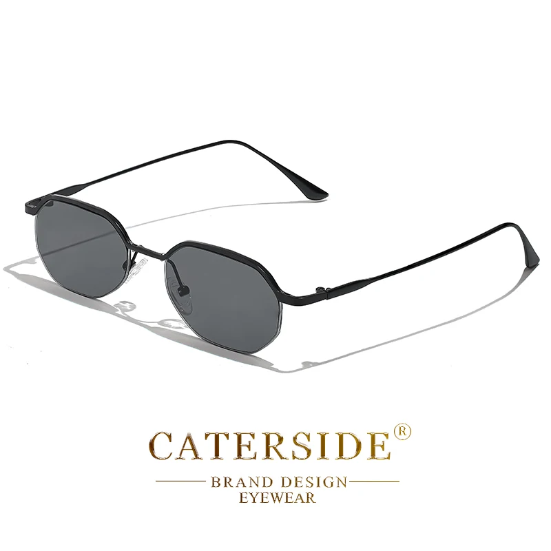 CATERSIDE Retro Kleine Sonnenbrille Männer Polygonale Punk Halbrahmen Sonnenbrille für Frauen Business Reise Party Brillen Sommer Stil – Detail 9