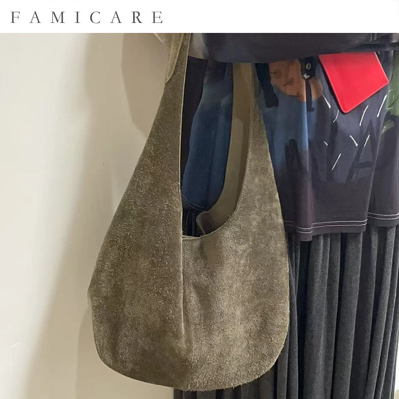 

Winter New Suede Leather Spacious Tote Bag Vintage Minimalist Patchwork Shoulder Bag Women Commuting Fashion Large-capacity Bag