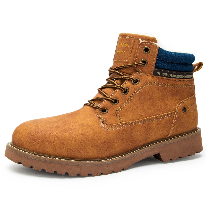 Bottines d'hiver en cuir véritable pour homme, chaussures de travail à fourrure épaisse, chaudes, imperméables, de neige, grande taille 40-46