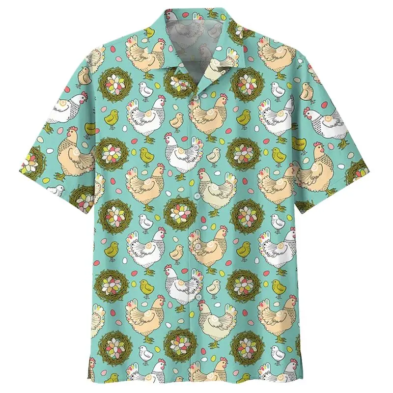 Vintage Chicken Pattern 3D Printed Hawaiian Shirt for Men Special Wide Fit Fleece Lined Autumn  Collar Nine Sleeve Length