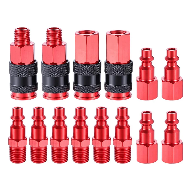 Fresh Quick Connect Luftschlauchanschlüsse, 1/4" NPT Aluminium-Kupplung und Stecker-Set (14 Stück)