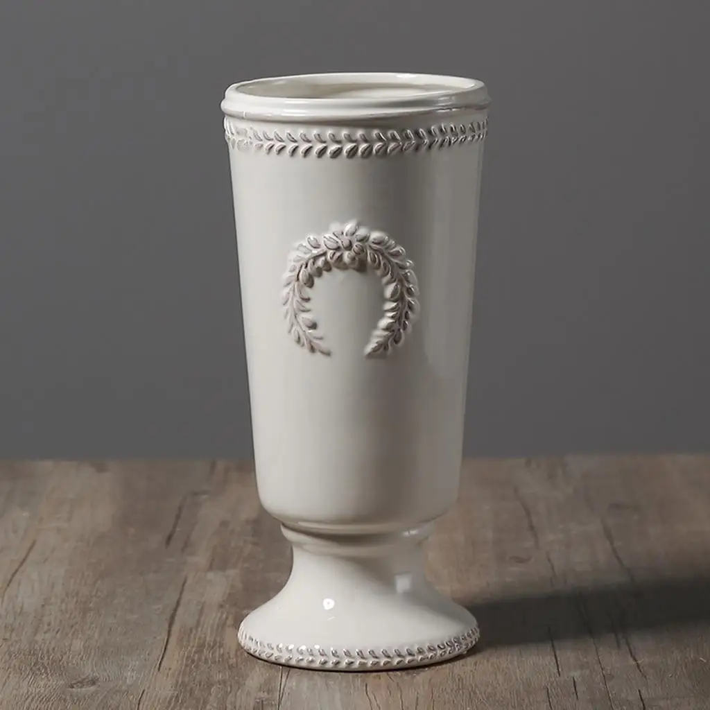 Decorative Vase White Wide Opening Flower Jug Nordic Cafe Pottery Vases