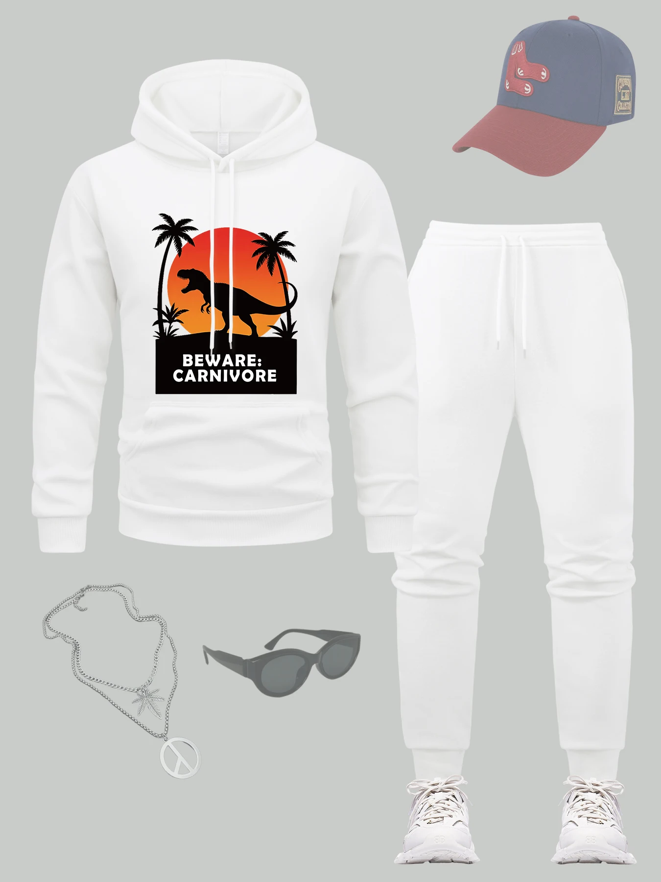 

Beware Carnivore Dinosaur Prints Men Hoodie Set Casual Fleece Pullover All-Match Sport Sweatpants Pocket Multicolor Tracksuit
