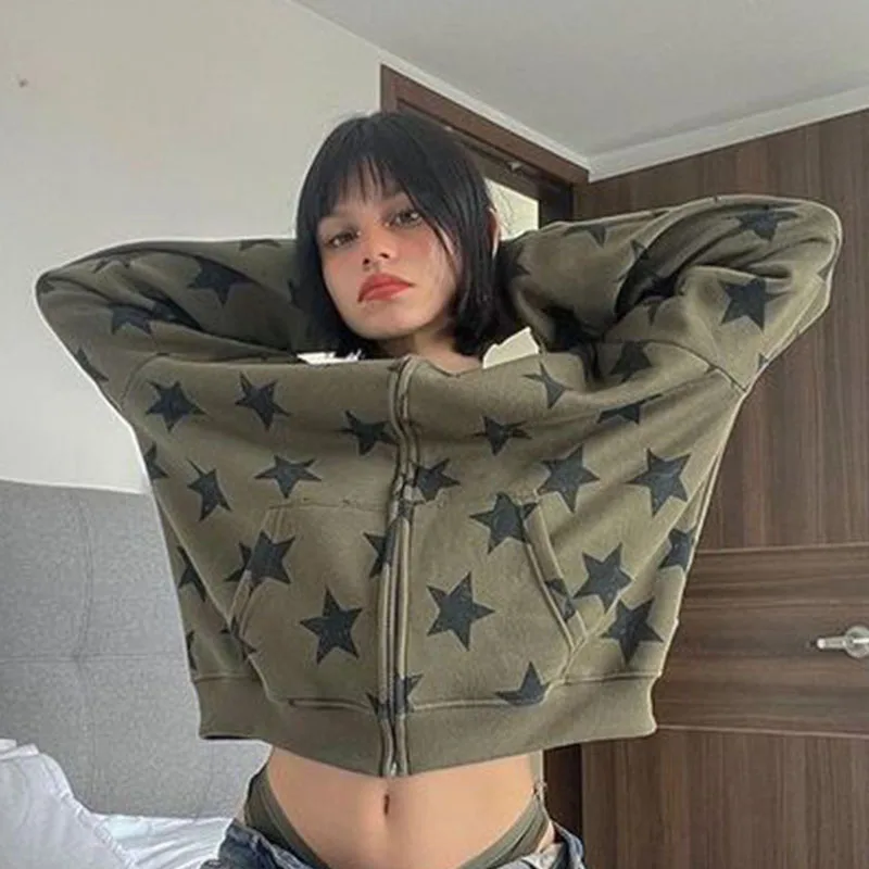 

Y2k одежда ретро звезда негабаритная спортивная куртка Harajuku готическая женская спортивная одежда с длинными рукавами 2000-х годов хип-хоп толстовка на молнии