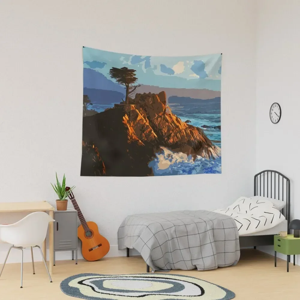 Pebble Beach California, The Lone Cypress Tapestry Wallpaper Decoration For Bedroom Room Design Decoration Bedroom Tapestry