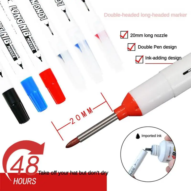 20mm Double-Tip Deep Hole Long Head Nib Markers Woodworking Decoration Permanent Marker Pen Waterproof Metal Pen Red/Black/Blue