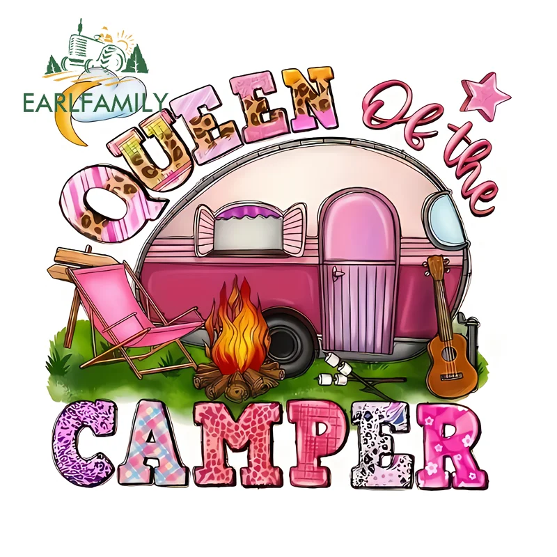 

Наклейки EARLFAMILY Pink Queen Of The Camper Fine Stickers с граффити-дизайном, наклейки на зеркало заднего вида, солнцезащитные наклейки JDM, аксессуары для внедорожников и тележек